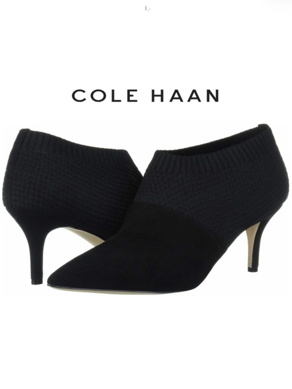 Cole Haan Vanna Shootie Black Suede Heeled Booties Pointed Toe Ankle Boots 6.5